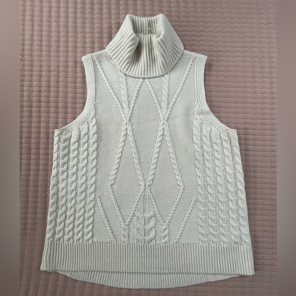 Gibson Cream Cable Knit Sleeveless Turtleneck Tank Large